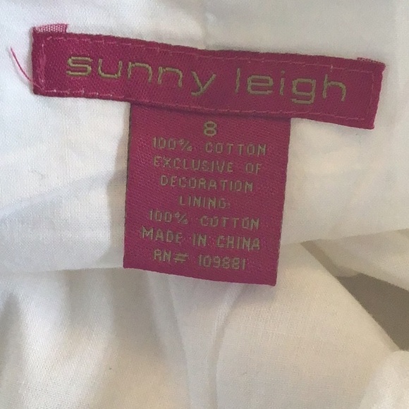 Pleated white cotton drop waist lined embroidered hem Sunny Leigh midi skirt Sz8 - Picture 5 of 6